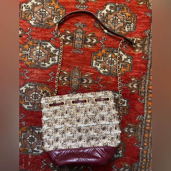 Tory Burch Fleming Tweed mini bucket bag red burgundy - Picture 2 of 4